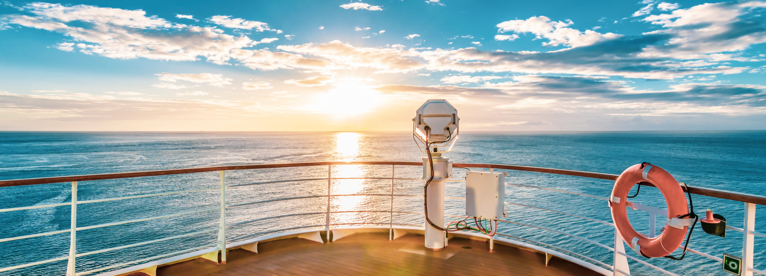 Deck view at sea, in sunset
