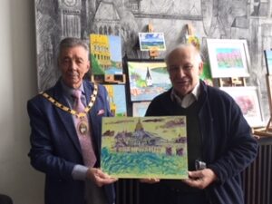Gabriel Guckian, Seasons Art Class attendee with Mayor of Hailsham, Paul