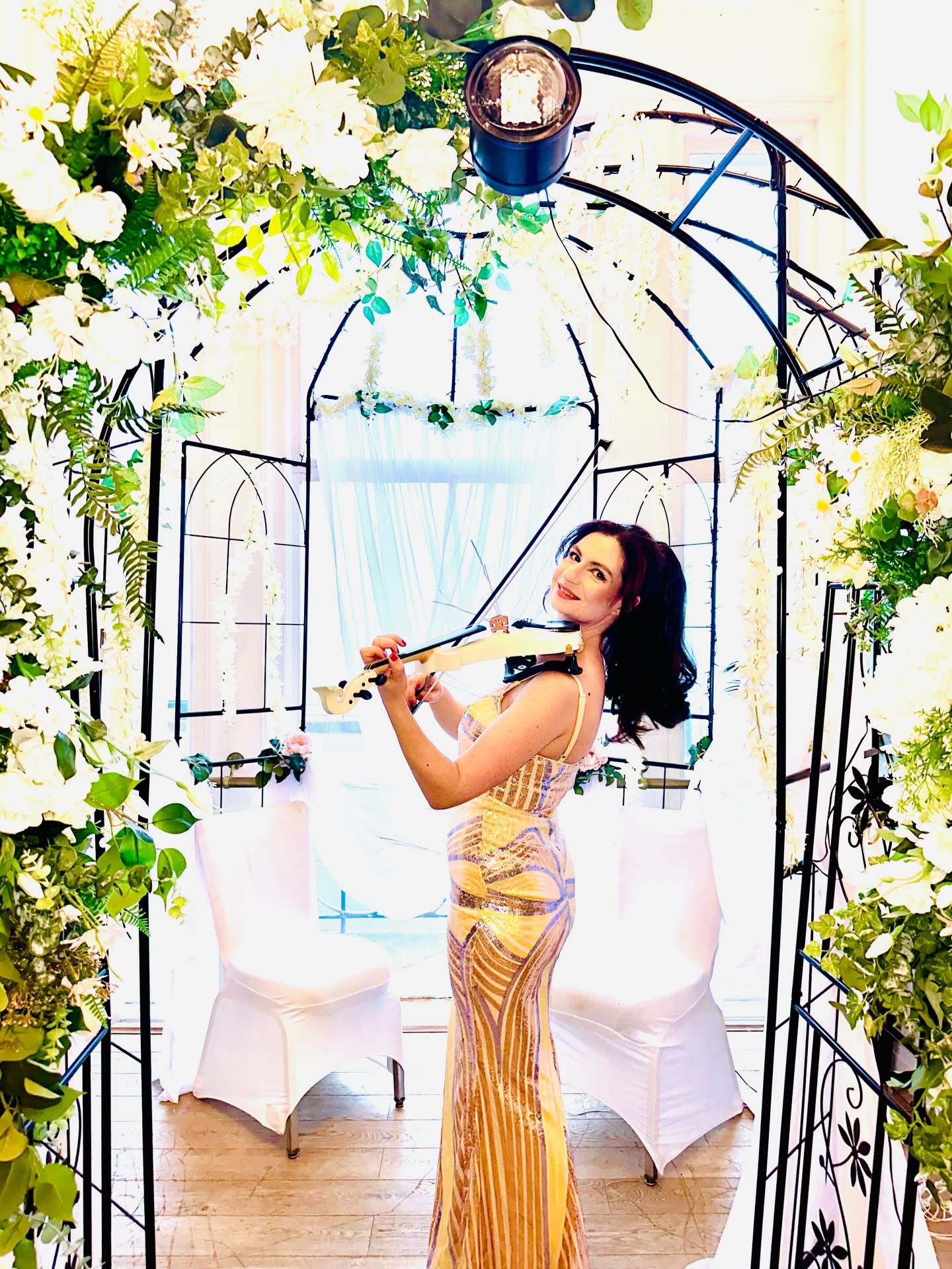 Electric violin gold dress