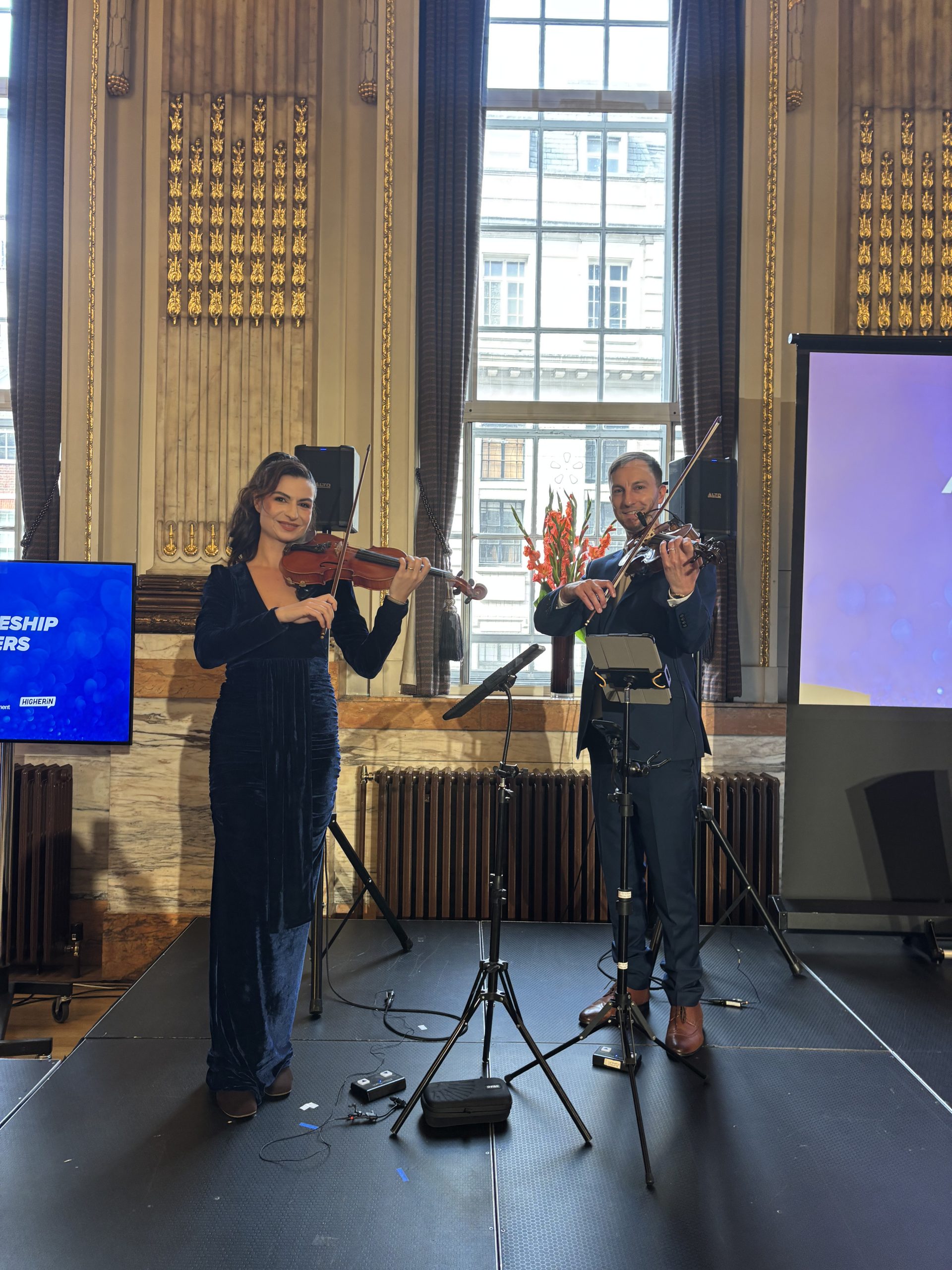 Strings Attached Violins Duo at awards One Great George Street
